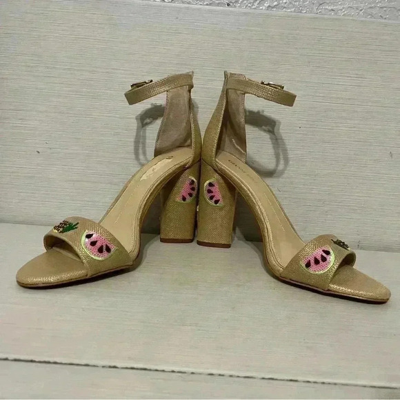 Gianni Bini Joenahtwo Natural Straw Fruit Embellished Block Heel Sandals Summer - Picture 13 of 16